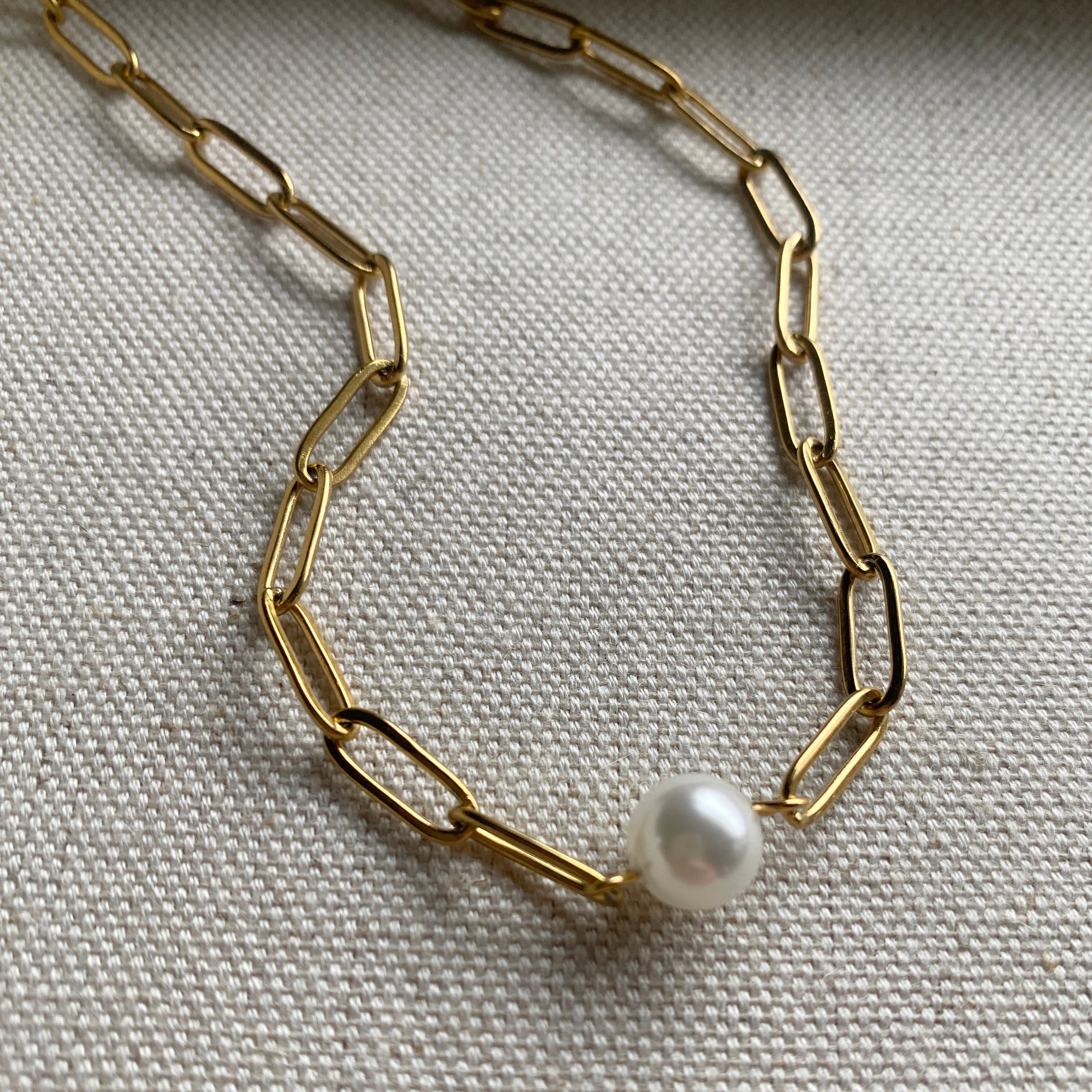 Paperclip Necklace Pearl Chunky Silver or Gold Waterproof Jewelry – River  Valley Designs